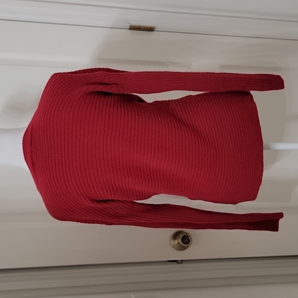 Express Size S Red Ribbed Wrap Front Sweater, Gently Used Condition - Picture 4 of 11